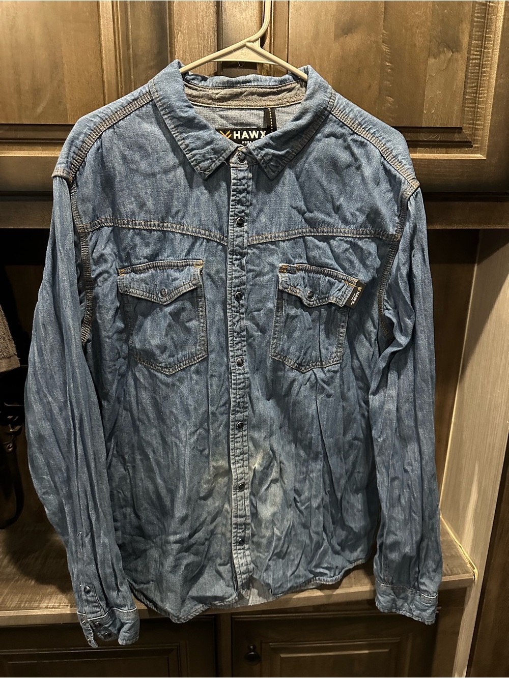 Hawx Workwesr Light Blue Denim Button-Down Shirt - Casual Men's